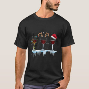 Wine glasses with Reindeer and Santa and Christmas T-Shirt