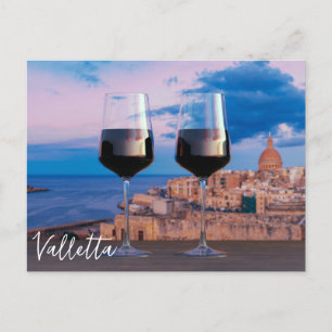 Wine glasses with view of sunset over Valletta Postcard