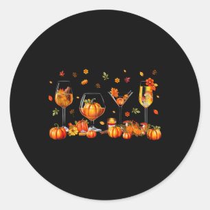 Wine Gles Drinking Party Pumpkin Fall Season Thank Classic Round Sticker