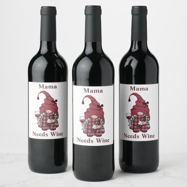 Wine Gnome Mama Needs Wine Personalise Funny Wine Label (Bottles)