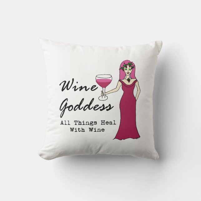 Wine Goddess "All Things Heal" Throw Pillow (Front)