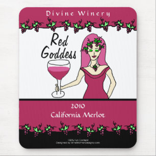 Wine Goddess Red Goddess Faux Wine Label Mouse Pad