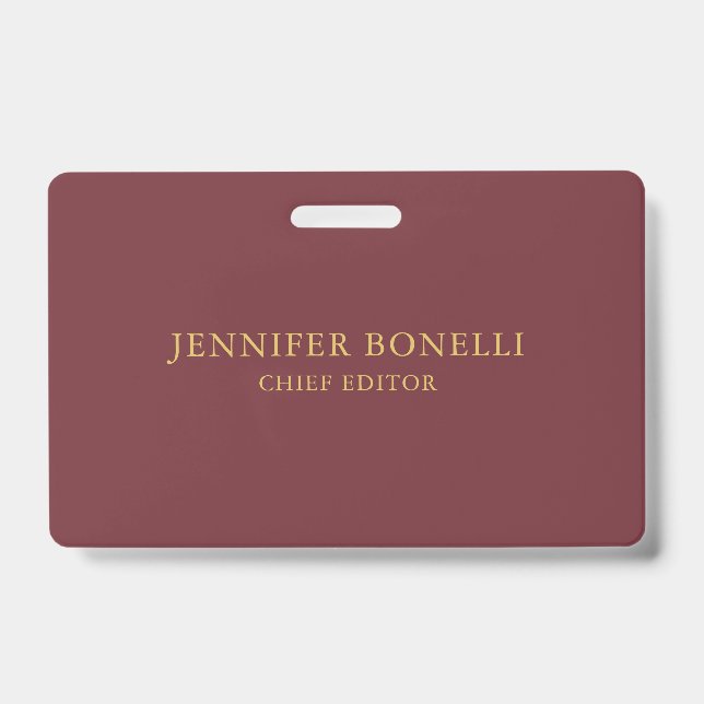 Wine & Gold Colour Professional Trendy Modern Plai ID Badge (Front)