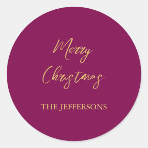 Wine & Gold Colours Merry Christmas Classic Round Sticker