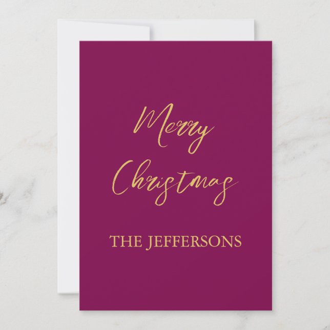 Wine & Gold Colours Merry Christmas Holiday Card (Front)