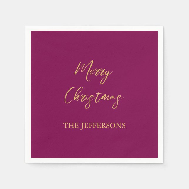 Wine & Gold Colours Merry Christmas Napkin (Front)