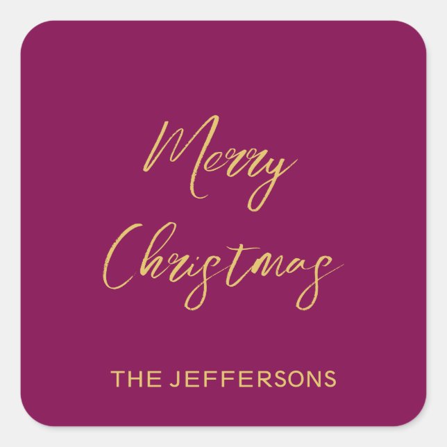 Wine & Gold Colours Merry Christmas Square Sticker (Front)