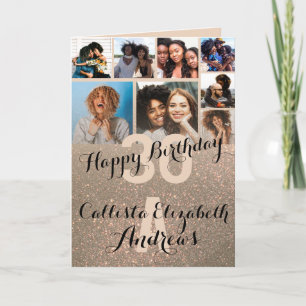 Wine Gold Glitter Photo Collage Happy Birthday Card