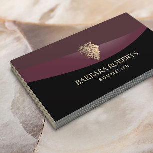 Wine Gold Grapes Logo Burgundy Sommelier Business Card