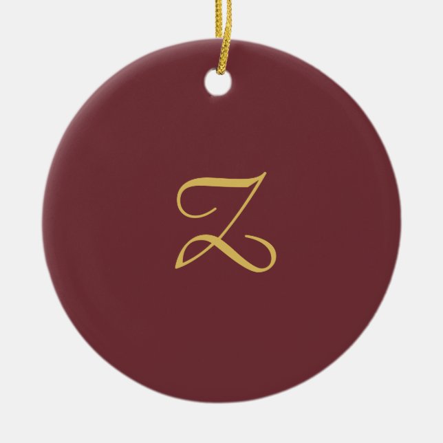 Wine Gold Monogram Professional Trendy Modern Ceramic Ornament (Front)