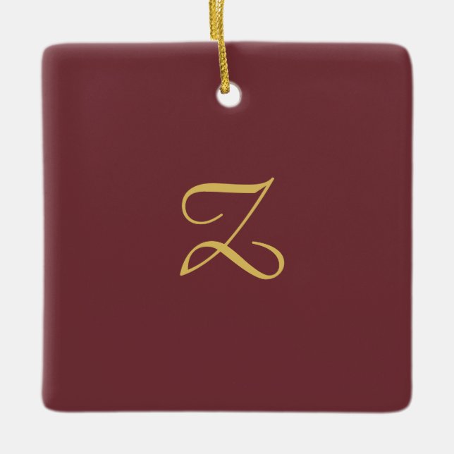 Wine Gold Monogram Professional Trendy Modern Ceramic Ornament (Front)