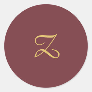 Wine Gold Monogram Professional Trendy Modern Classic Round Sticker