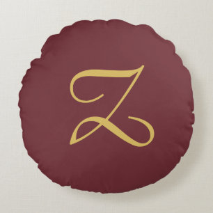 Wine Gold Monogram Professional Trendy Modern Round Cushion