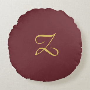 Wine Gold Monogram Professional Trendy Modern Round Cushion