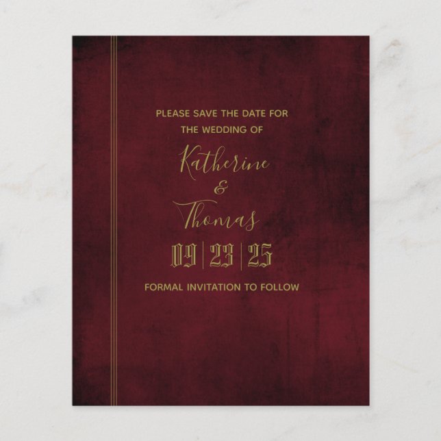 Wine & Gold Regal Save The Date Budget Flyer (Front)