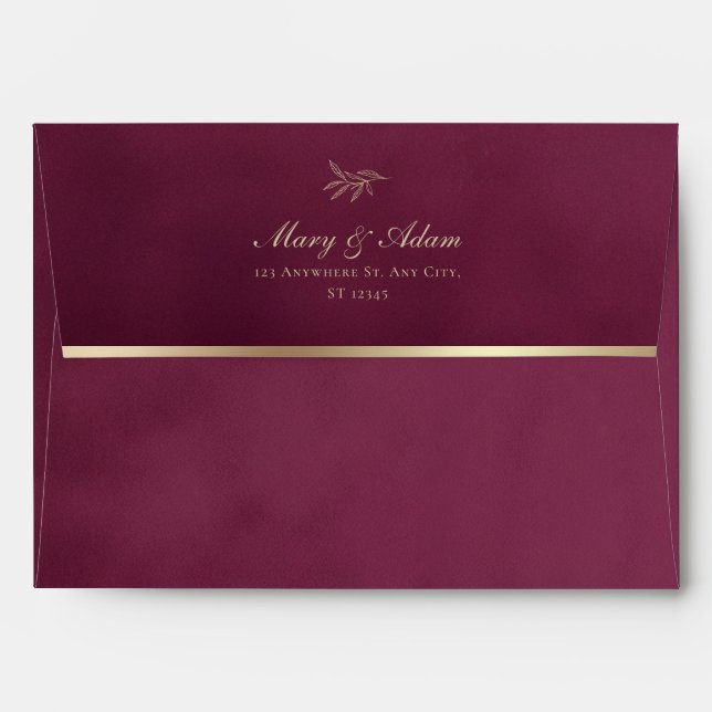 Wine & Gold Velvet Texture Wedding Envelope (Back (Top Flap))