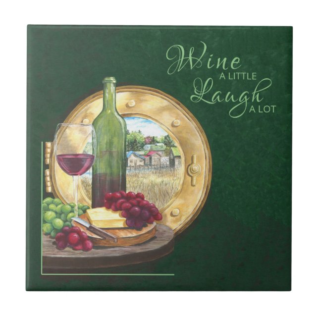 Wine, grapes, cheese, still life ceramic tile (Front)