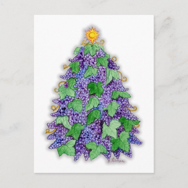 Wine Grapes Christmas Tree Holiday Postcard (Front)