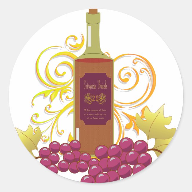 Wine & Grapes Classic Round Sticker (Front)