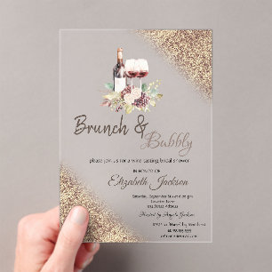 Wine Grapes Glitter Bokeh Brunch & Bubbly Acrylic Invitations