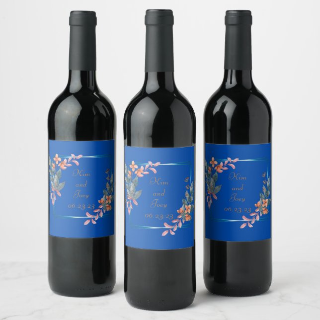 Wine Grapes Personalized Flowers Blue Orange Label (Bottles)