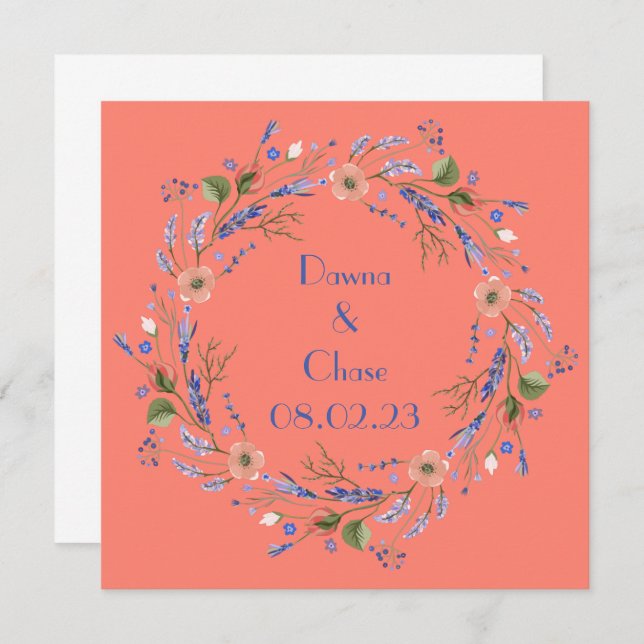 Wine Grapes Personalized Flowers Pink Orange Invitation (Front/Back)