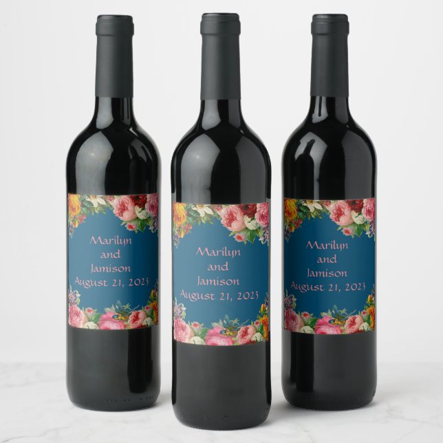 Wine Grapes Personalized Flowers Red White Label (Bottles)