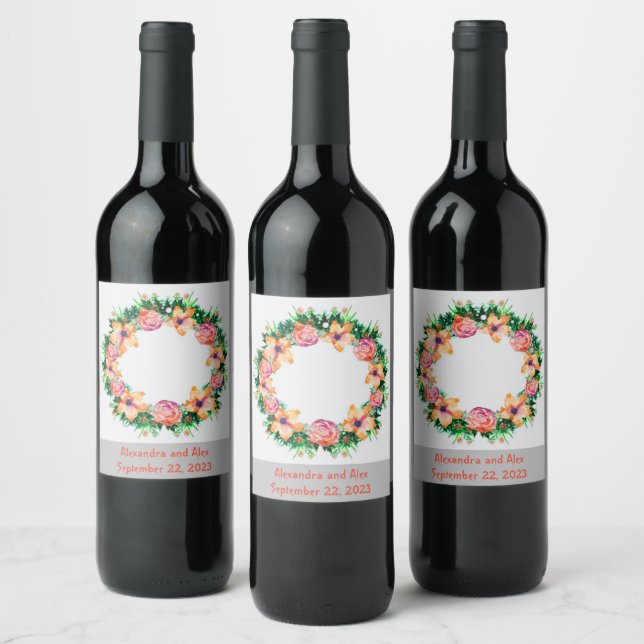 Wine Grapes Personalized Flowers Red White Label (Bottles)