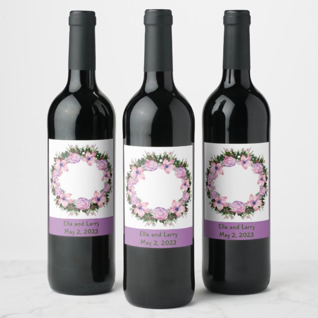Wine Grapes Personalized Flowers Red White Label (Bottles)