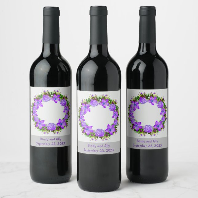 Wine Grapes Personalized Flowers Red White Label (Bottles)