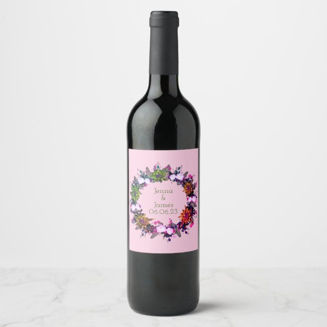Wine Grapes Personalized Flowers Red White Wine Label (Front)