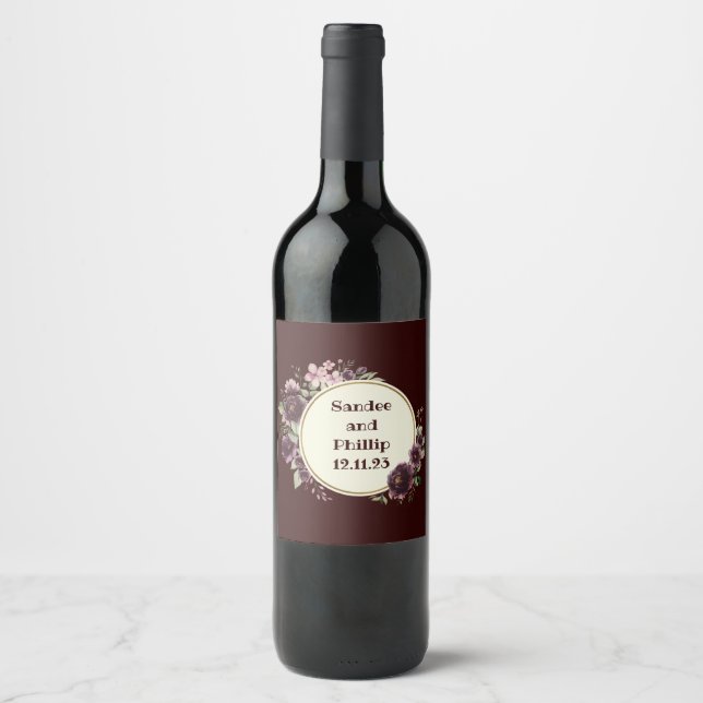 Wine Grapes Personalized Flowers Red White Wine Label (Front)