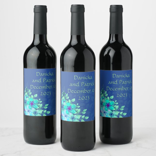 Wine Grapes Personalized Flowers White Blue Label (Bottles)