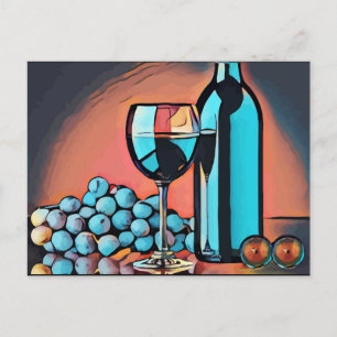 wine grapes still life food dining abstract art postcard