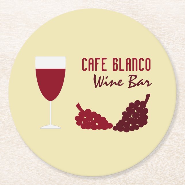Wine & Grapes, Wine Bar/Winery Round Paper Coaster (Front)