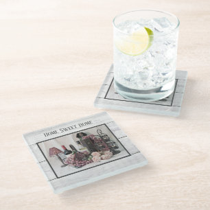 Wine, Grapes, wood, Planks, Country, Farmhouse Glass Coaster