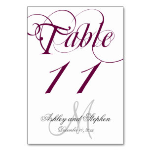 Wine Grey Monogram Wedding Table Number Card