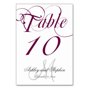 Wine Grey Monogram Wedding Table Number Card