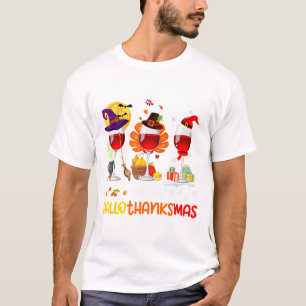 Wine Halloween Thanksgiving Christmas Happy Hallot T-Shirt