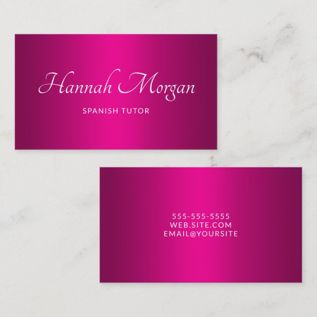 Wine Hot Pink Ombre Elegant Script Business Card (Front/Back)