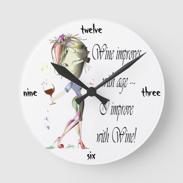 Wine improves with age, humorous art gifts round clock (Front)