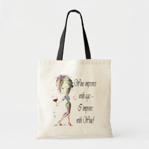 Wine improves with age, humourous art gifts tote bag