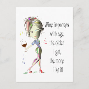 Wine Improves with Age, Humourous Wine Gifts Postcard