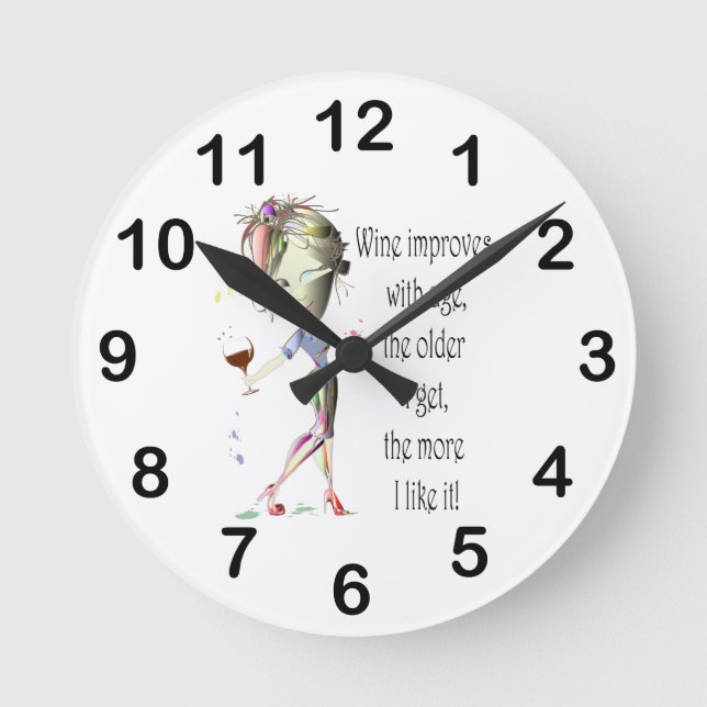 Wine Improves with Age Humourous Wine Saying Round Clock (Front)