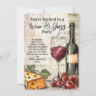 Wine & Jazz Social Event Tasting Party Invitations
