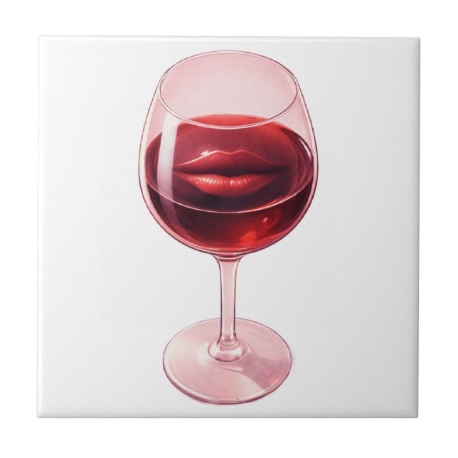 Wine Kiss  -  Romantic Red Wine Mug with Hearts Ceramic Tile (Front)