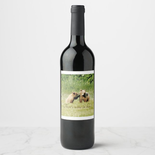 Wine Label 3x2 of grizzly bear cubs (Front)