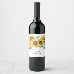 WINE LABEL - boho floral sunflower