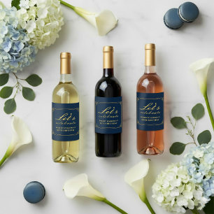 Wine Label Chic Luxury Navy Gold 80th Birthday