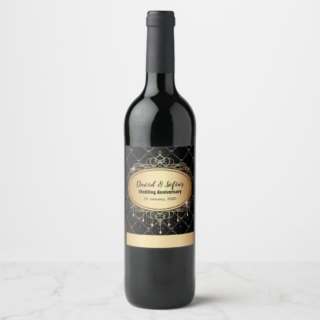 WINE LABEL - gold, black, elegant, wedding (Front)